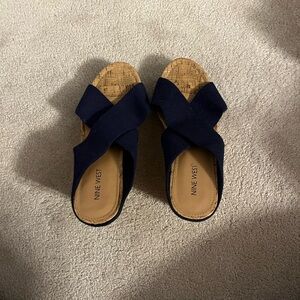 Nine West Navy Blue Mules with Cork Sole